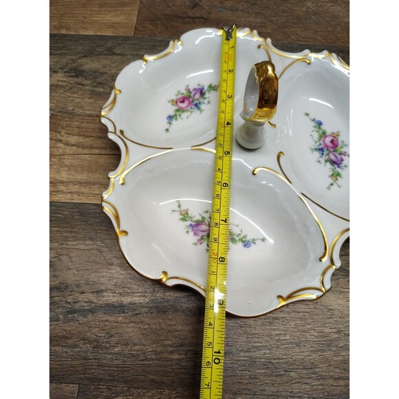 Pirken Hammer Original Porcelain Serving Dish Divided Candy Plate Handled Floral - Picture 6 of 6